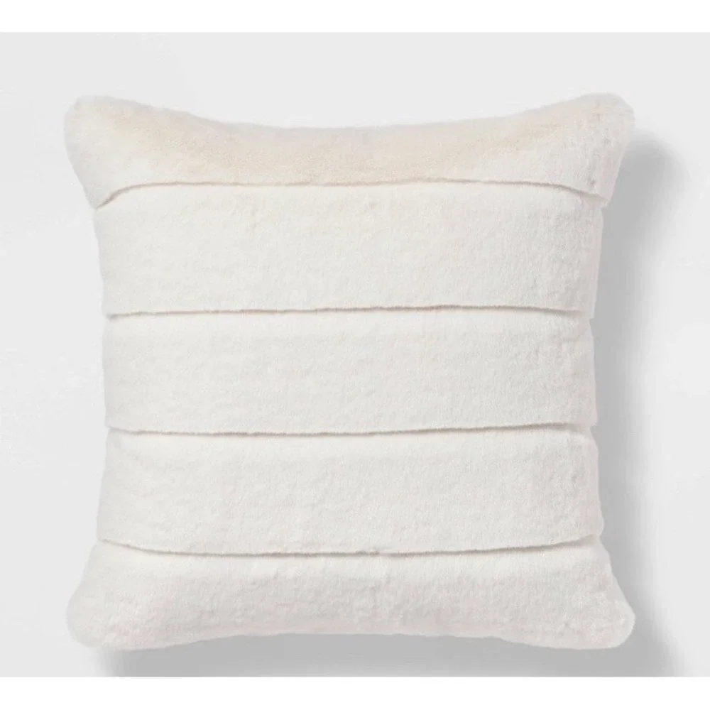 Threshold Square Channel Faux Fur Decorative Pillow - Cream